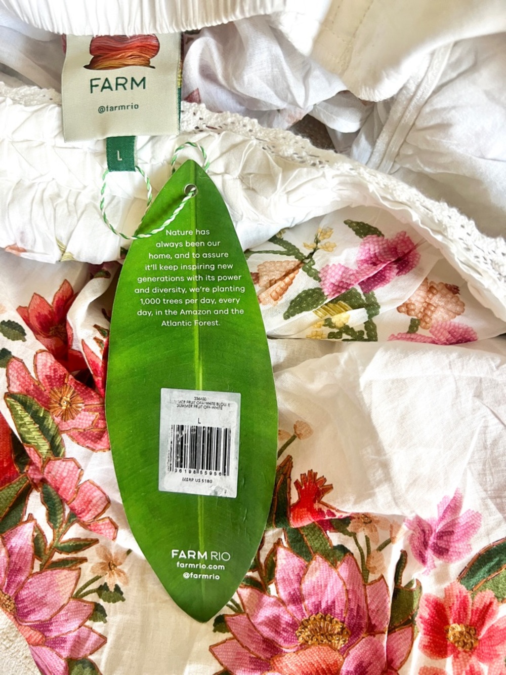 FARM Rio Off-White Square Neck Summer Fruit Blouse Size Large NWT - Picture 8 of 15